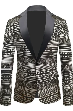 Blazer Masculino Preto Branco Notched Lapela