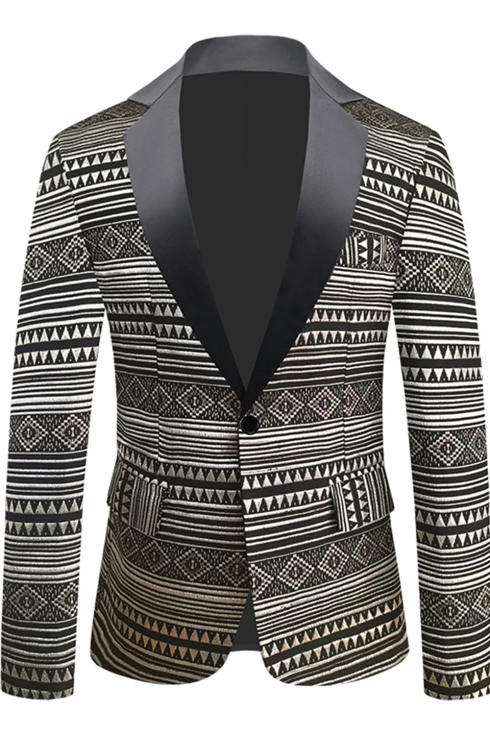 Blazer Masculino Preto Branco Notched Lapela