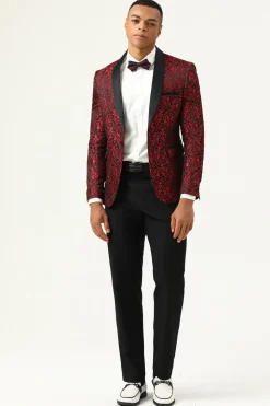 Blazer Masculino Um Botão Jacquard Vermelho