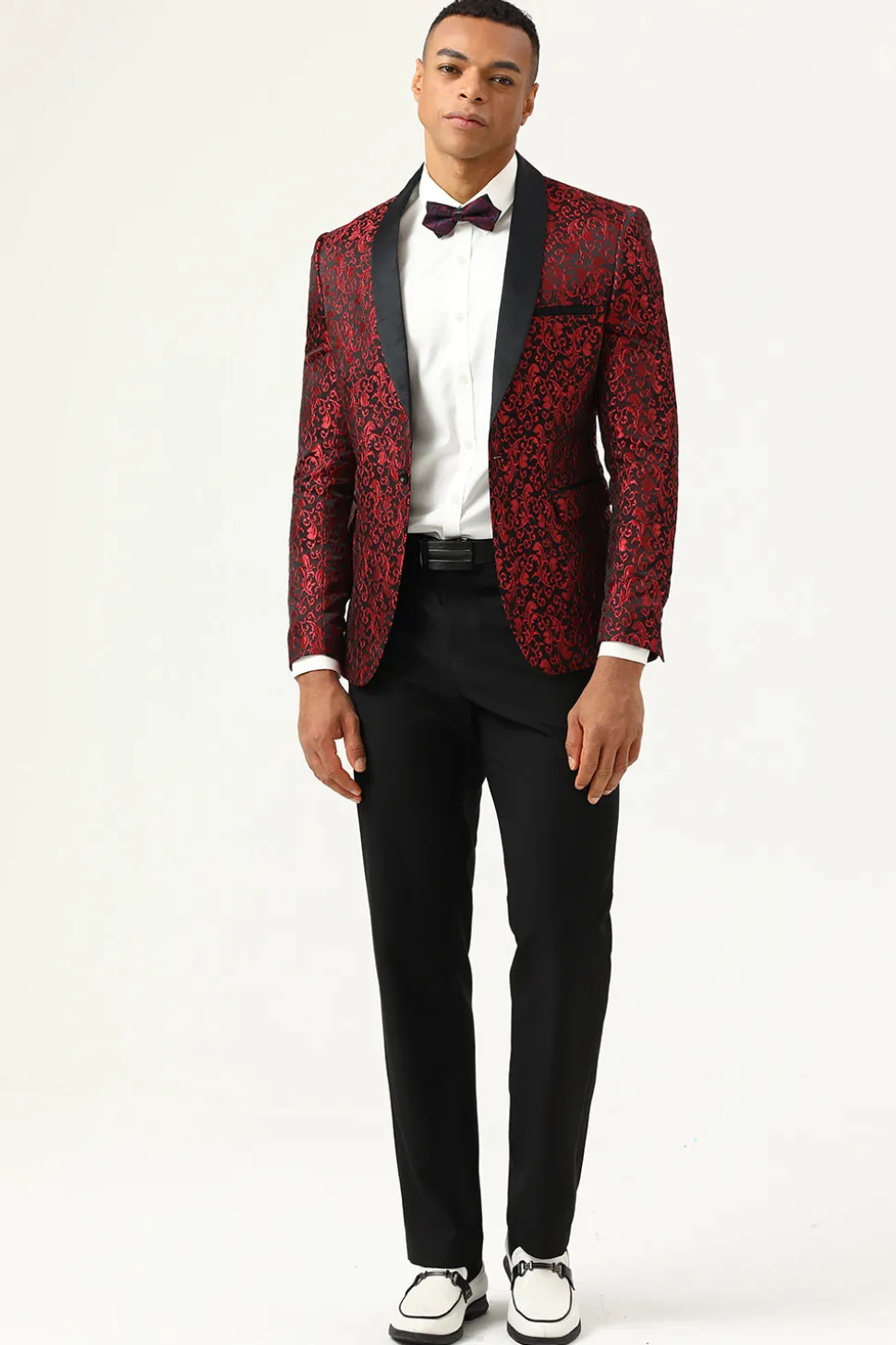 Blazer Masculino Um Botão Jacquard Vermelho