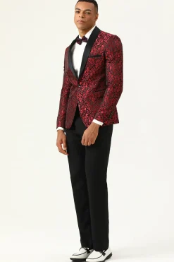 Blazer Masculino Um Botão Jacquard Vermelho