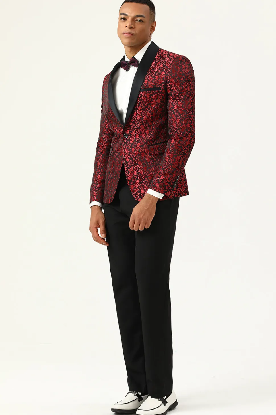 Blazer Masculino Um Botão Jacquard Vermelho