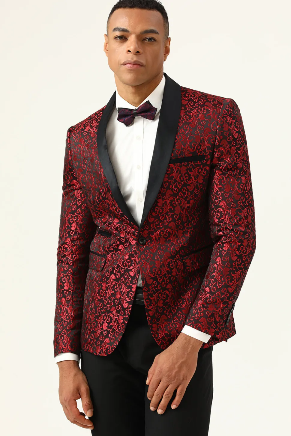 Blazer Masculino Um Botão Jacquard Vermelho