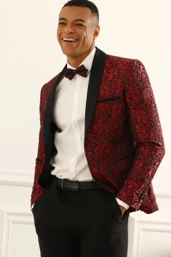 Blazer Masculino Um Botão Jacquard Vermelho