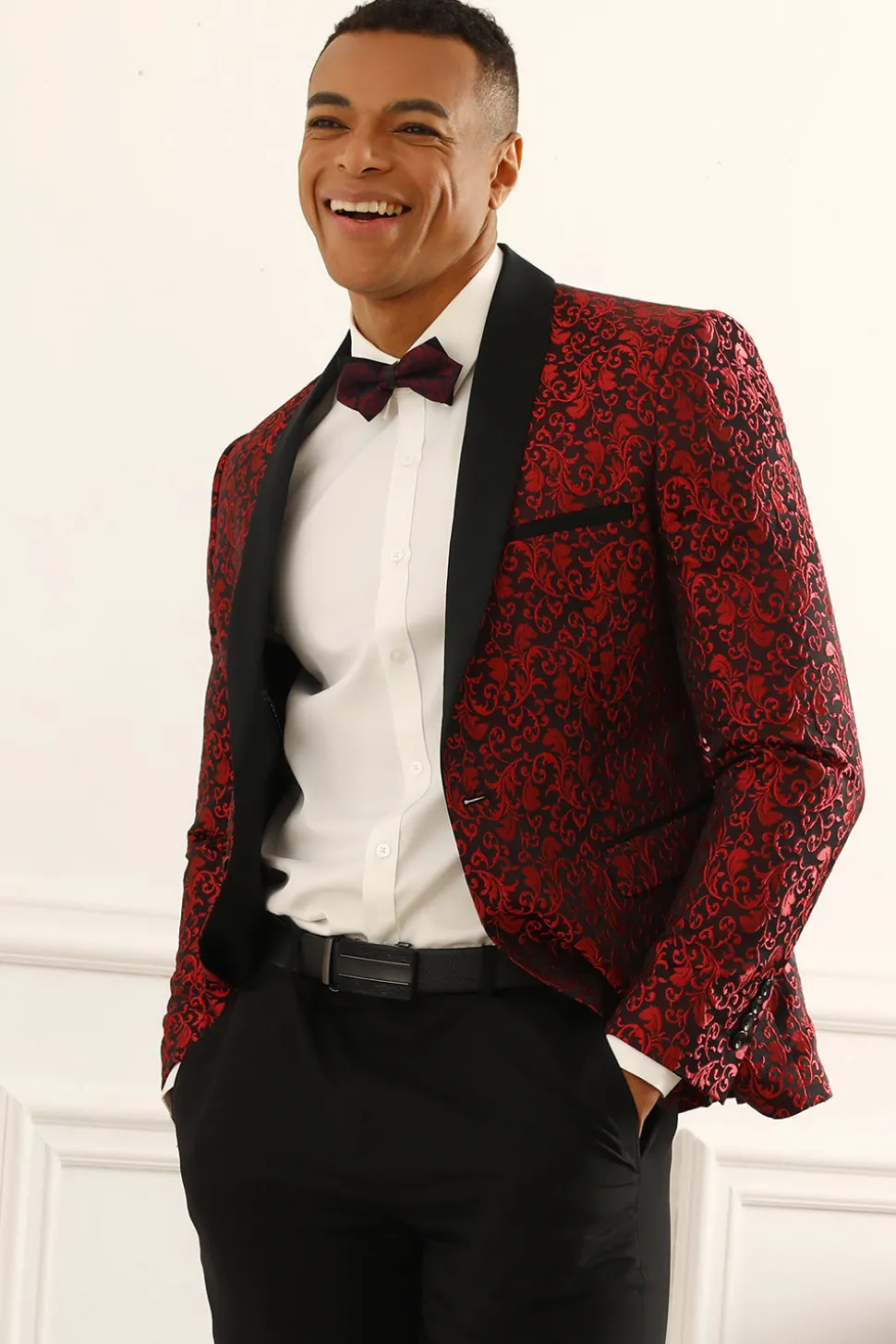 Blazer Masculino Um Botão Jacquard Vermelho