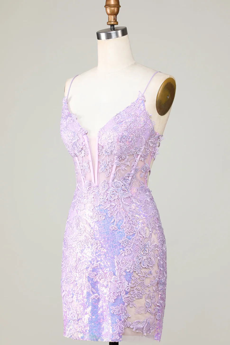 Bling Bodycon Esparguete Correias Purple Corset Homecoming Dress com Criss Cross Back