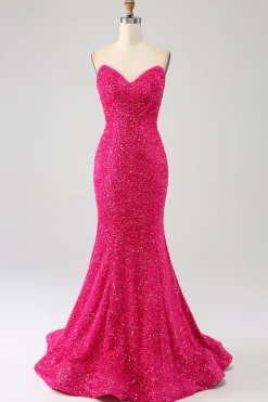 Bling Sereia Querida Hot Pink Sequins Long Prom Dress