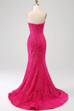 Bling Sereia Querida Hot Pink Sequins Long Prom Dress