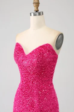 Bling Sereia Querida Hot Pink Sequins Long Prom Dress