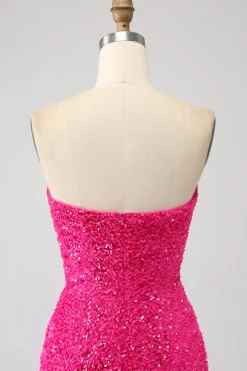 Bling Sereia Querida Hot Pink Sequins Long Prom Dress