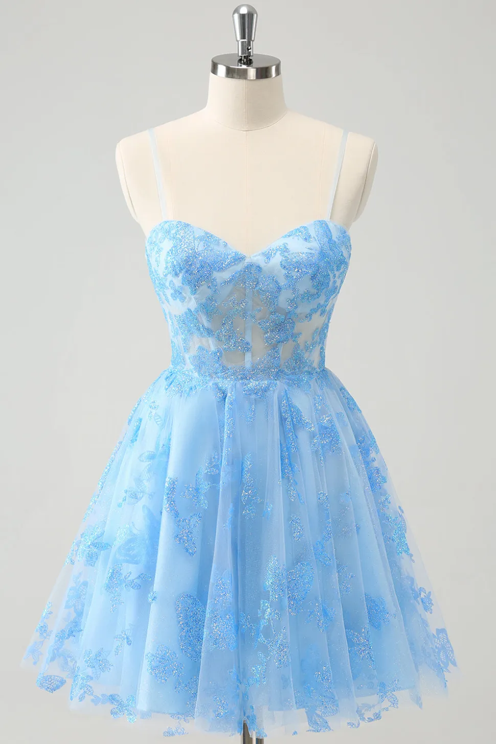 Blue A Line Espaghetti Correias Corset Glow In The Dark Homecoming Dresses