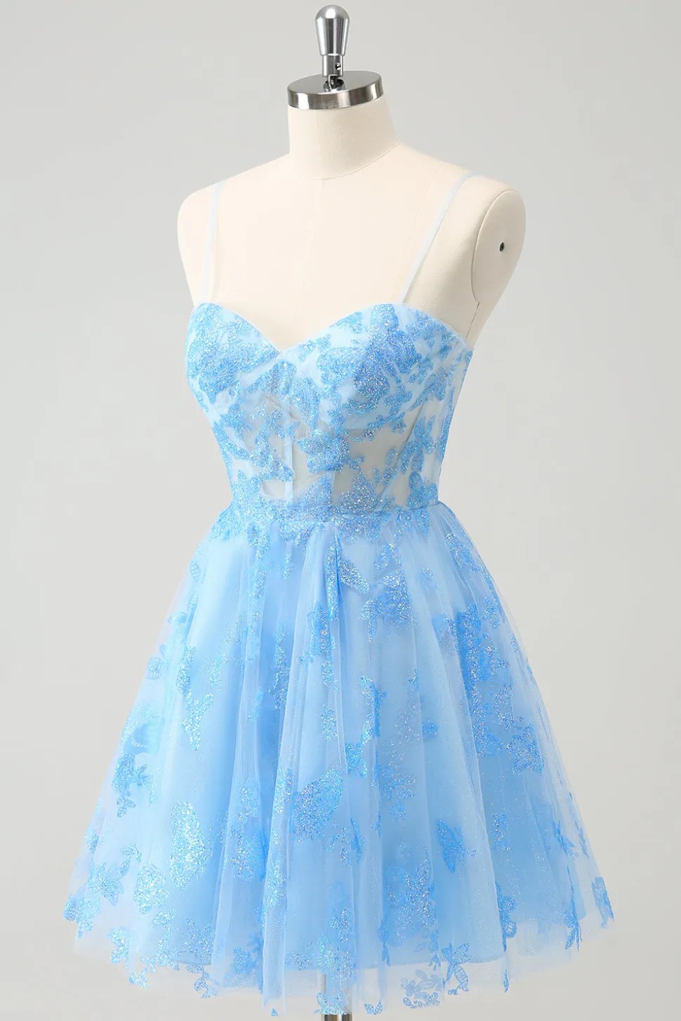 Blue A Line Espaghetti Correias Corset Glow In The Dark Homecoming Dresses