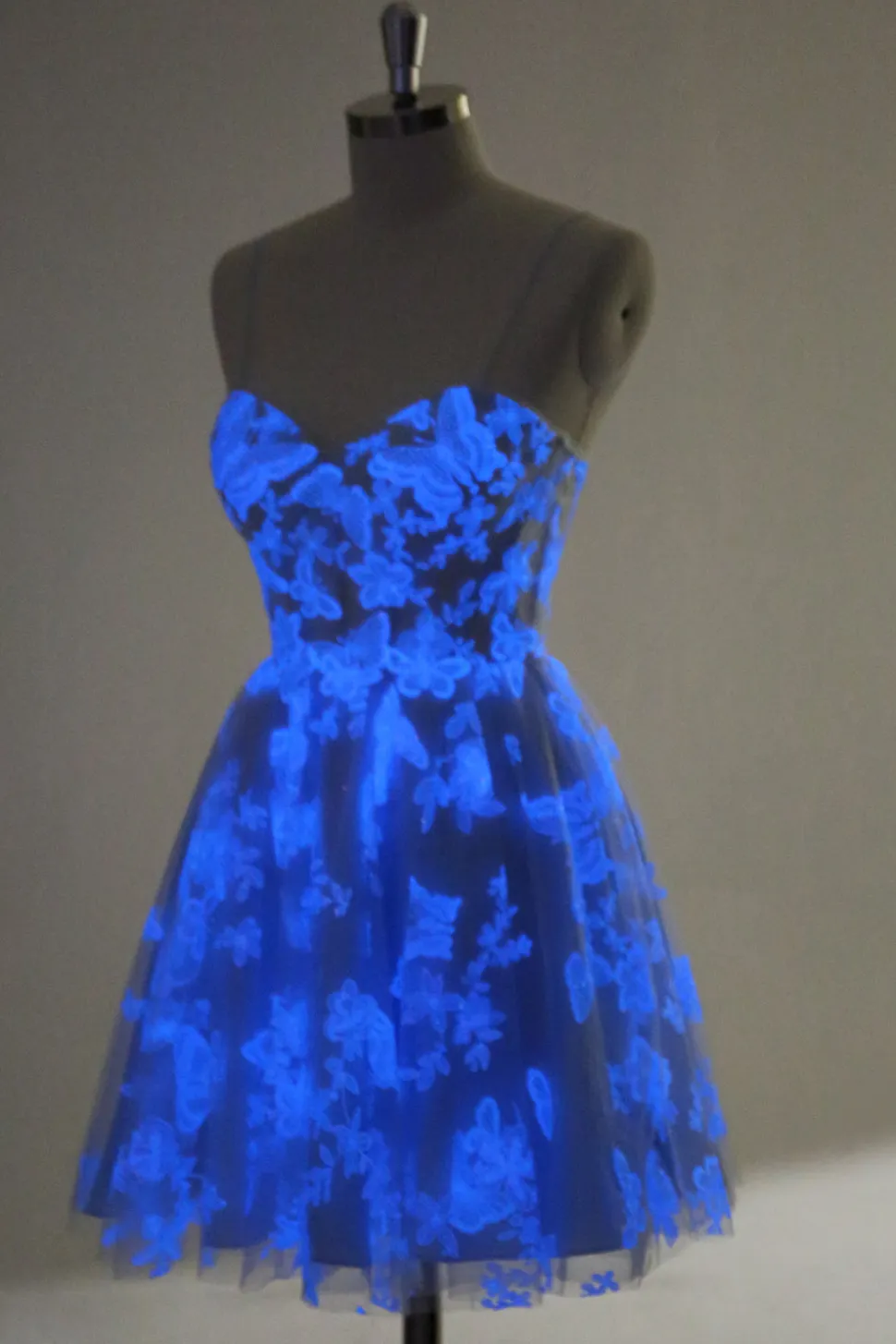 Blue A Line Espaghetti Correias Corset Glow In The Dark Homecoming Dresses