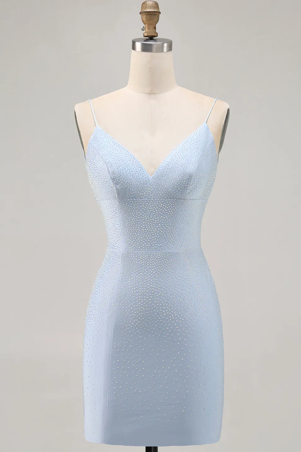 Blue Beaded Espaghetti Correias Bodycon Vestido Curto Homecoming