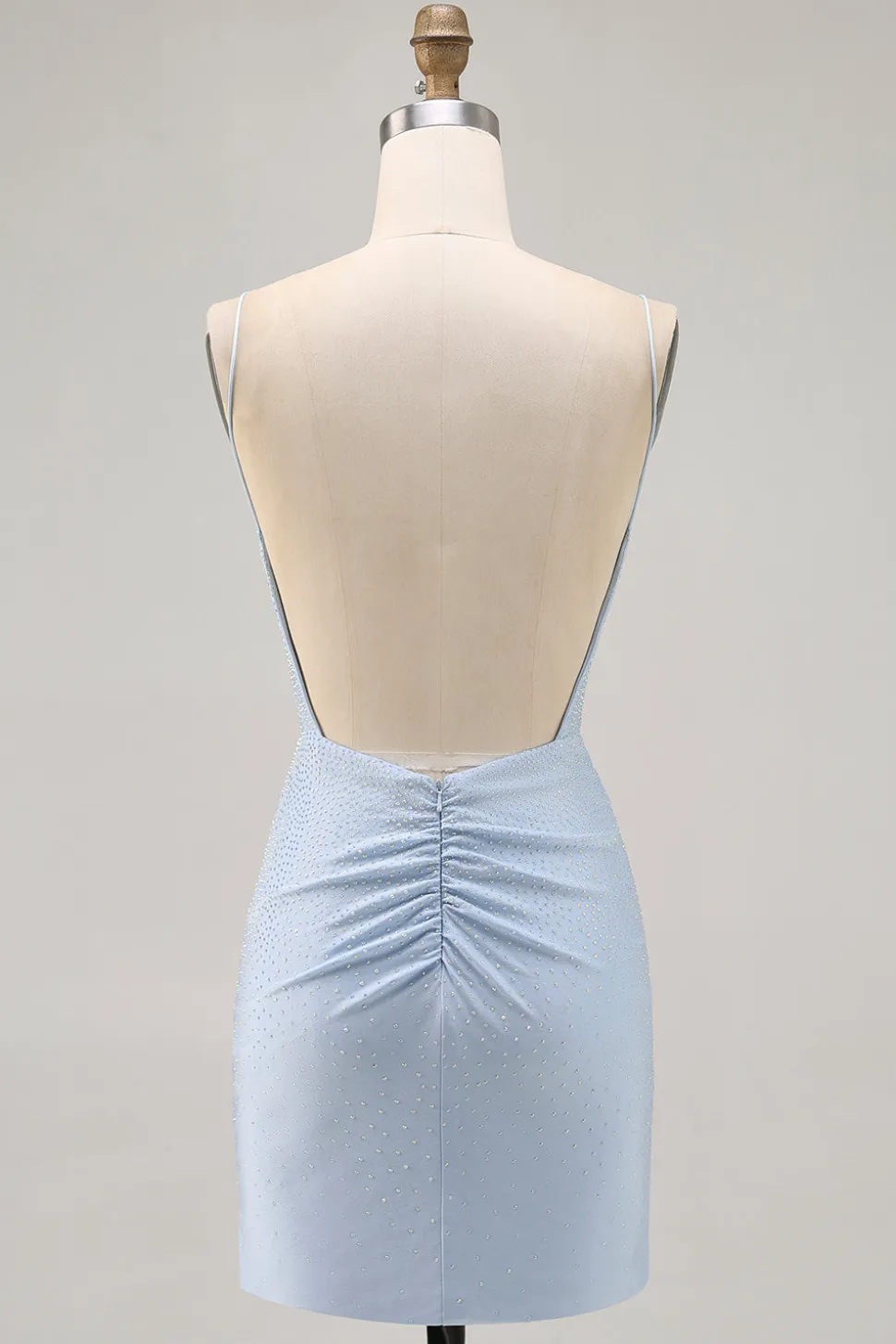 Blue Beaded Espaghetti Correias Bodycon Vestido Curto Homecoming
