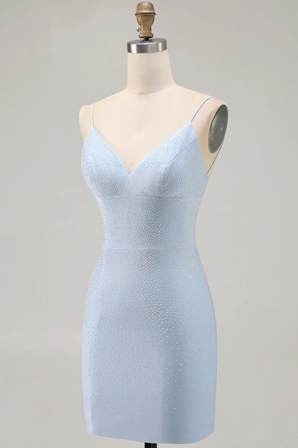 Blue Beaded Espaghetti Correias Bodycon Vestido Curto Homecoming