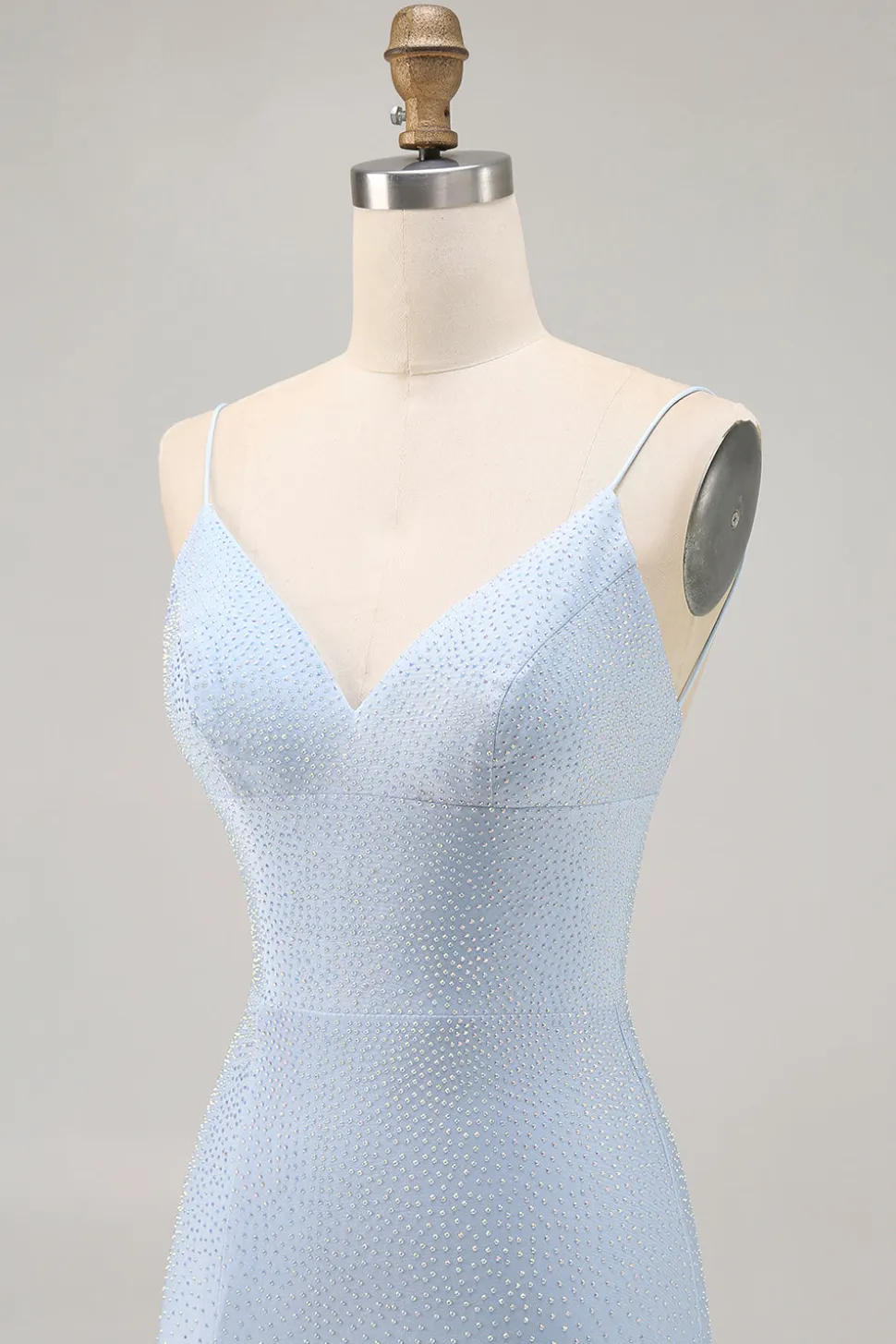 Blue Beaded Espaghetti Correias Bodycon Vestido Curto Homecoming