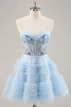 Blue Beaded Uma Linha Corset Homecoming Dress