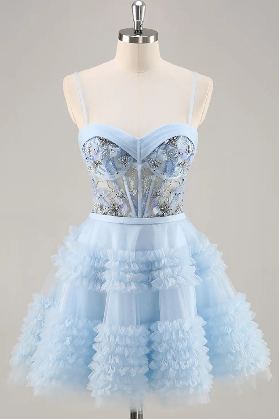 Blue Beaded Uma Linha Corset Homecoming Dress