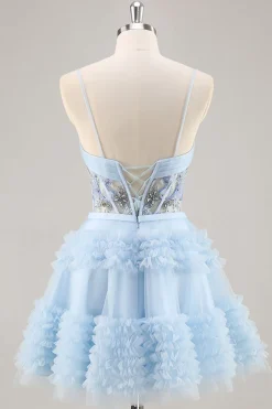 Blue Beaded Uma Linha Corset Homecoming Dress