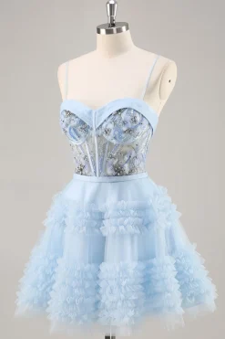 Blue Beaded Uma Linha Corset Homecoming Dress