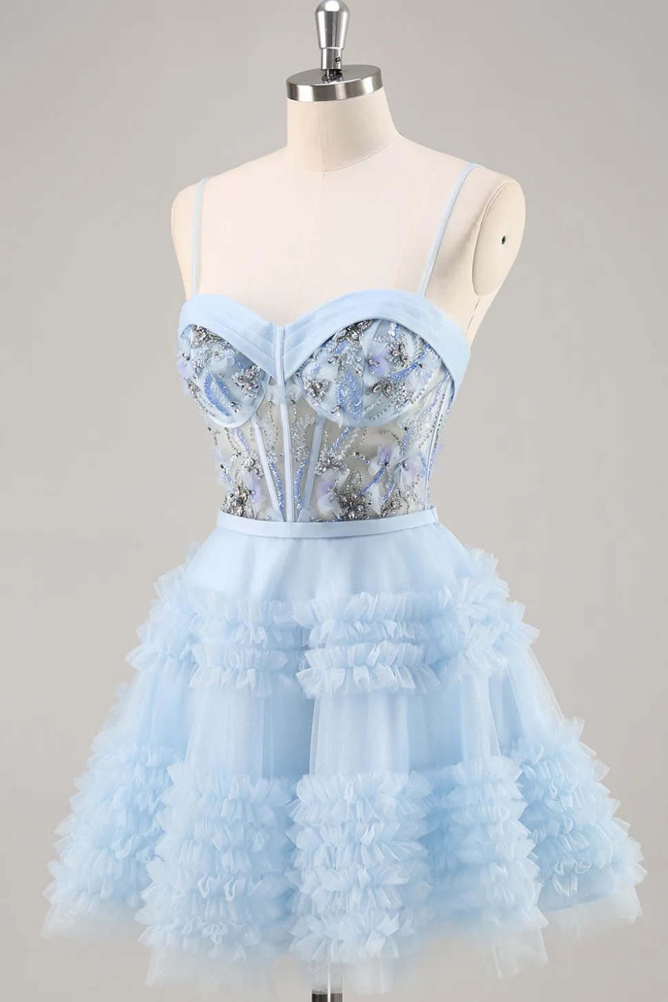 Blue Beaded Uma Linha Corset Homecoming Dress