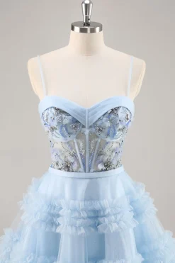 Blue Beaded Uma Linha Corset Homecoming Dress