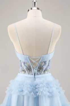 Blue Beaded Uma Linha Corset Homecoming Dress