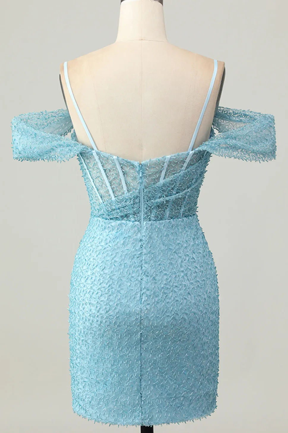 Blue Bodycon Cold Shoulder Corset Vestido Curto Homecoming com Fenda