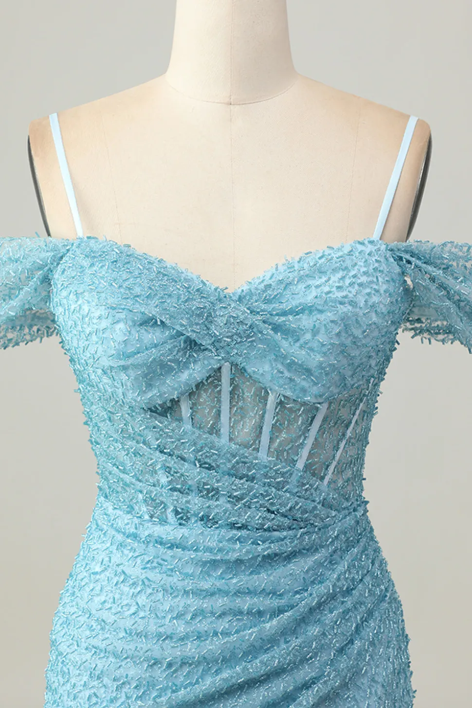 Blue Bodycon Cold Shoulder Corset Vestido Curto Homecoming com Fenda