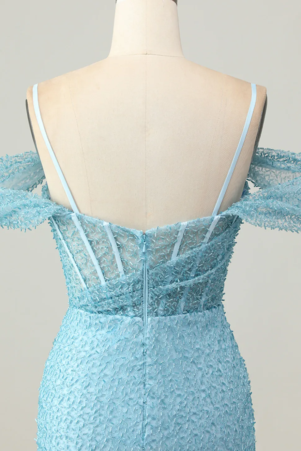 Blue Bodycon Cold Shoulder Corset Vestido Curto Homecoming com Fenda