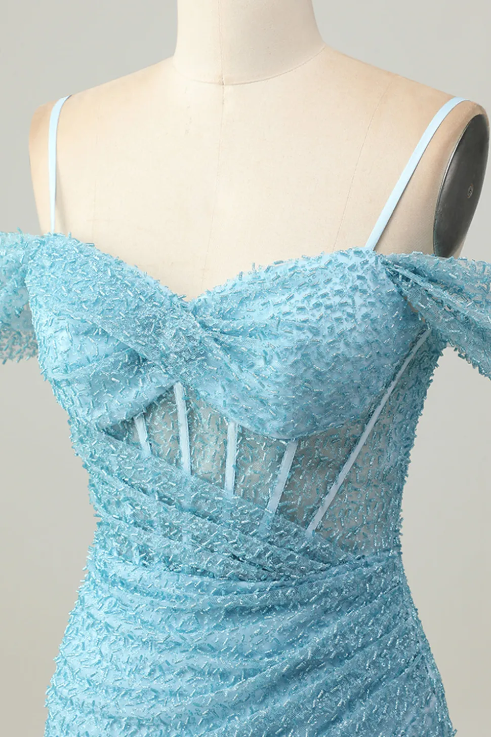 Blue Bodycon Cold Shoulder Corset Vestido Curto Homecoming com Fenda