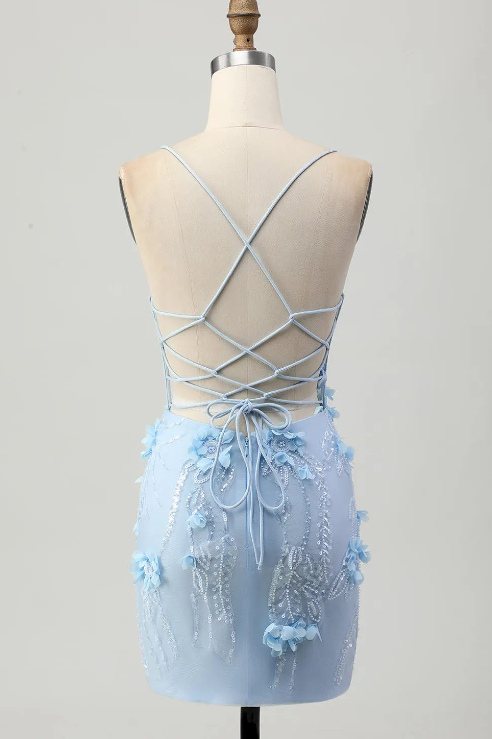 Blue Bodycon Corset Sequins Vestido Curto Homecoming com Flores 3D