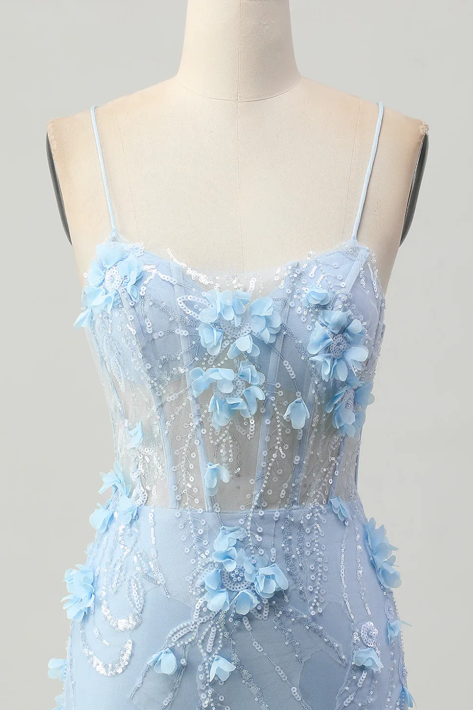 Blue Bodycon Corset Sequins Vestido Curto Homecoming com Flores 3D