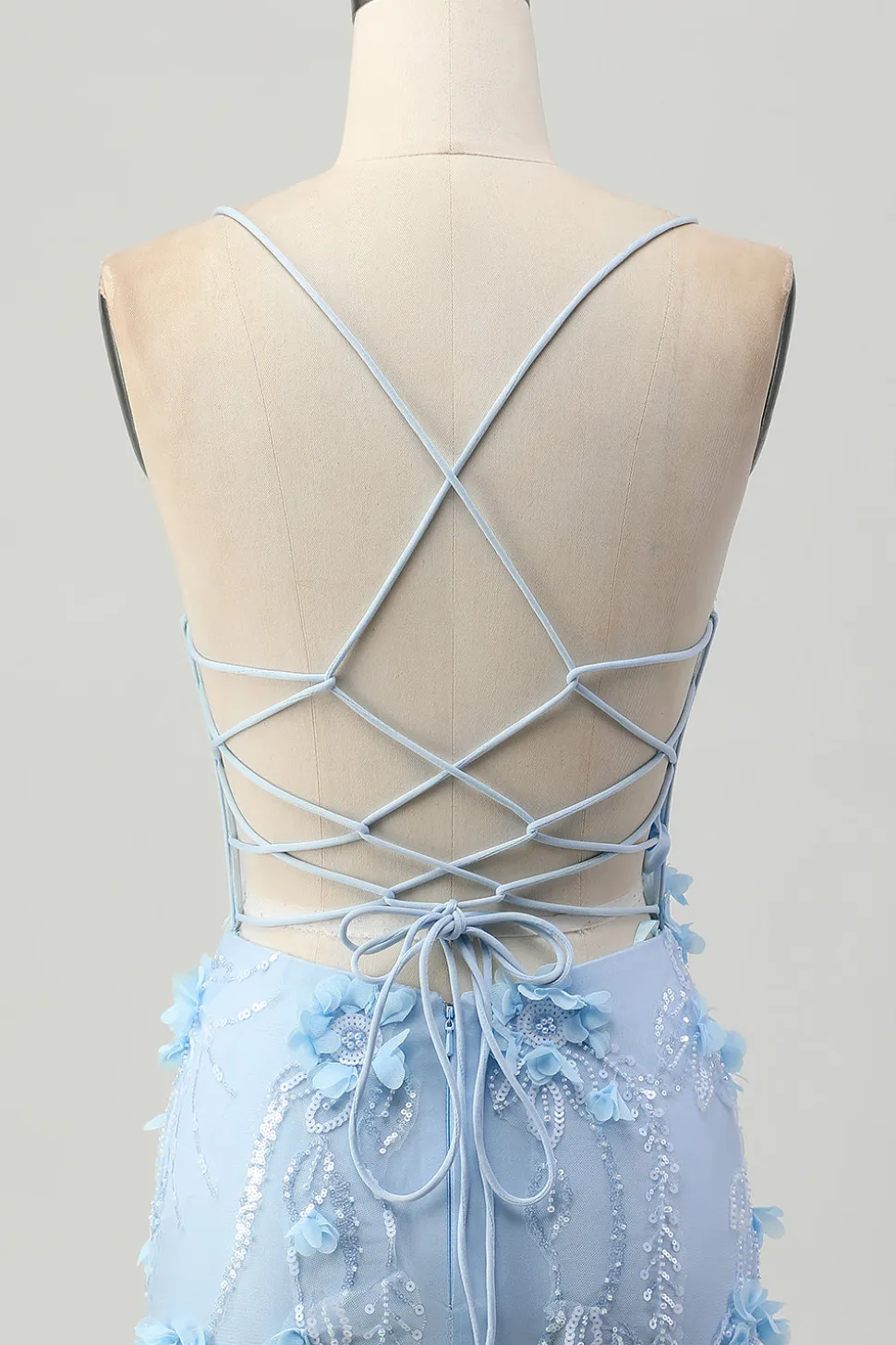 Blue Bodycon Corset Sequins Vestido Curto Homecoming com Flores 3D