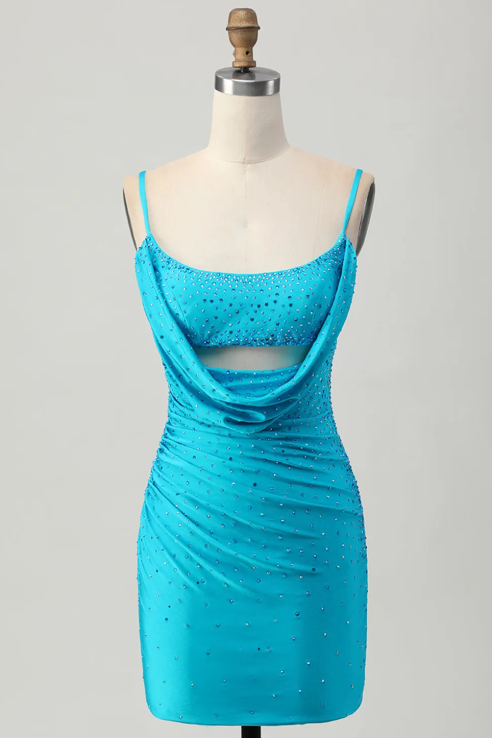 Blue Bodycon Cut out Vestido Curto Homecoming com Missangas