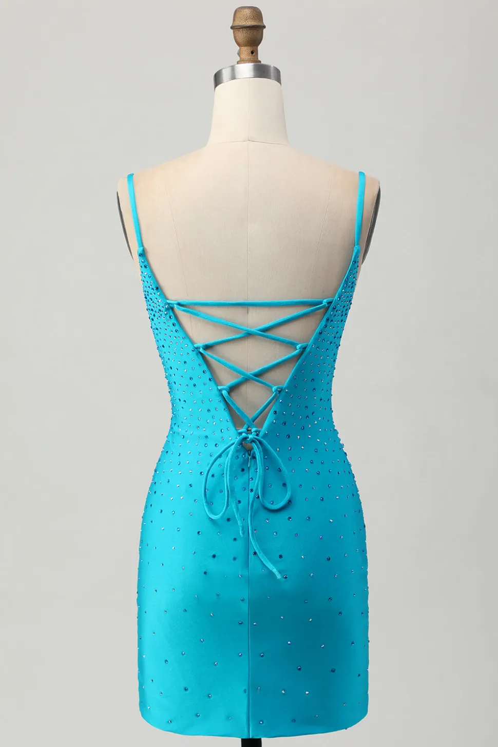 Blue Bodycon Cut out Vestido Curto Homecoming com Missangas