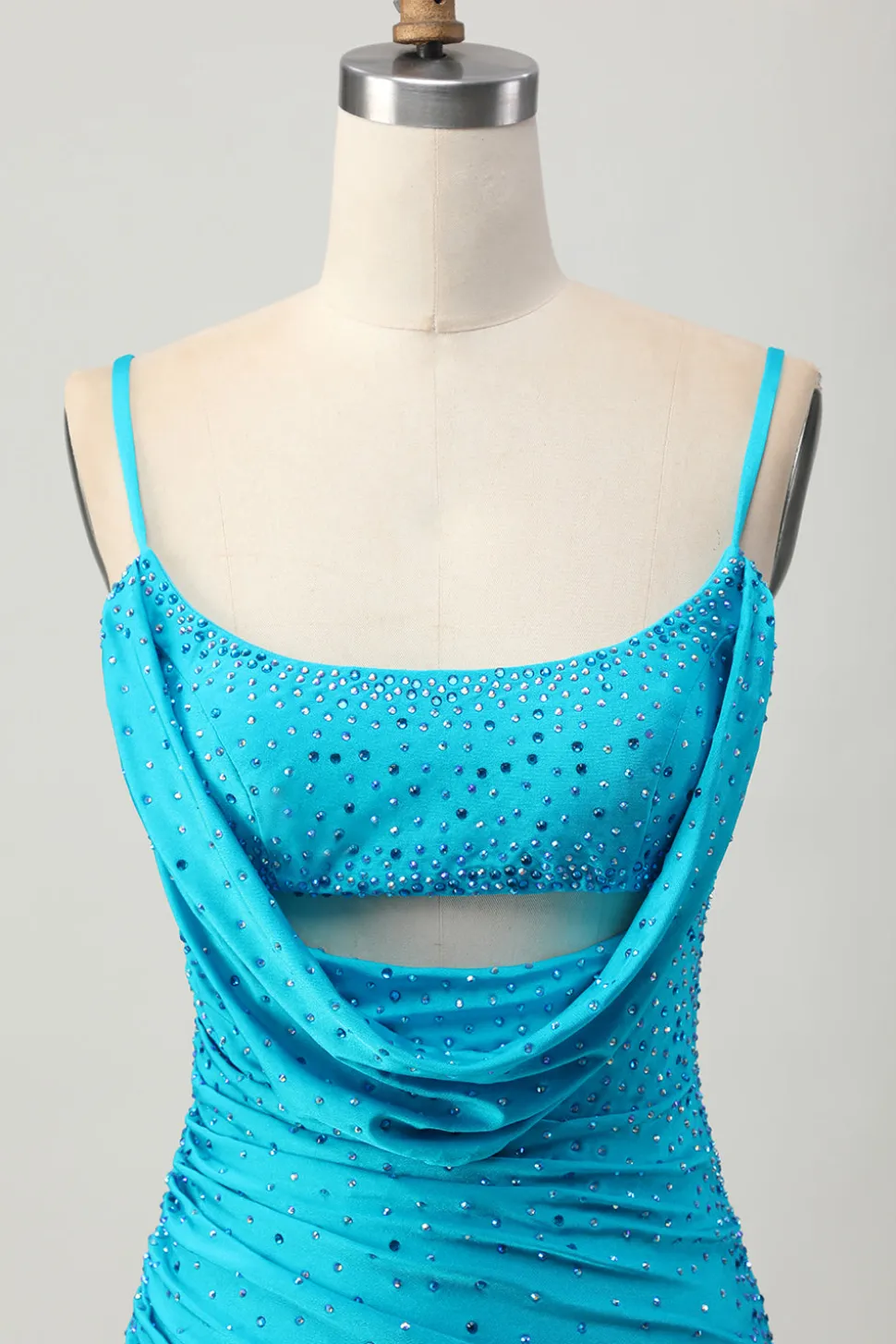 Blue Bodycon Cut out Vestido Curto Homecoming com Missangas