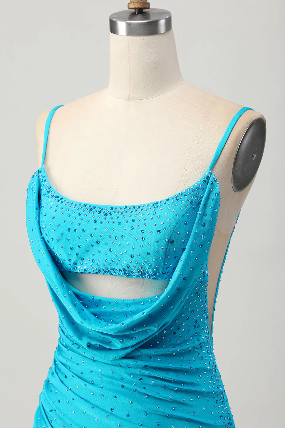 Blue Bodycon Cut out Vestido Curto Homecoming com Missangas