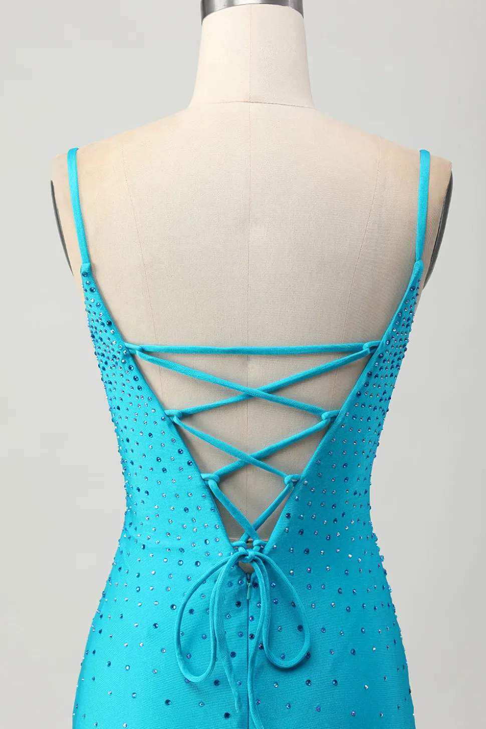 Blue Bodycon Cut out Vestido Curto Homecoming com Missangas