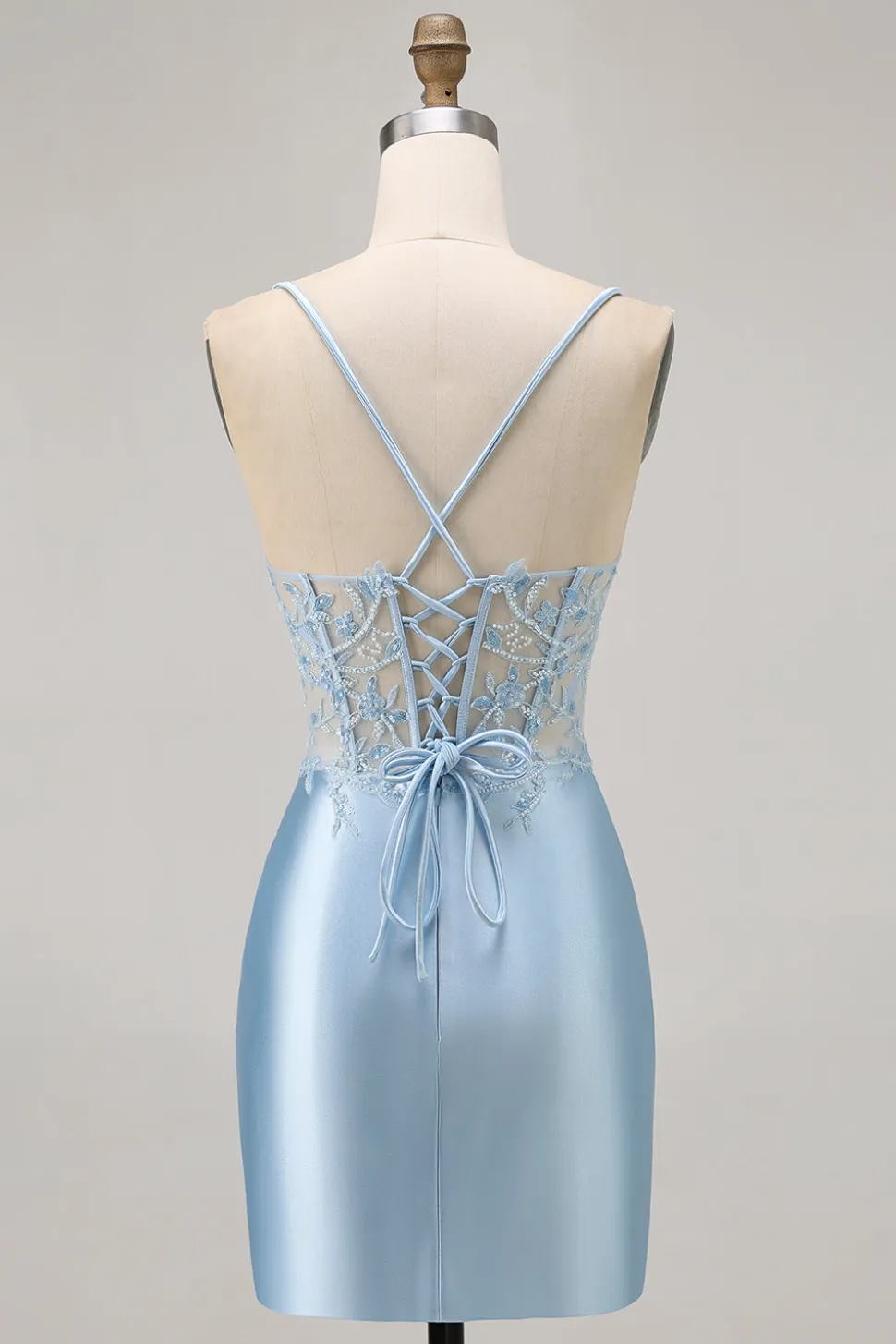 Blue Bodycon Sequins Corset frisado Homecoming Dress com apliques
