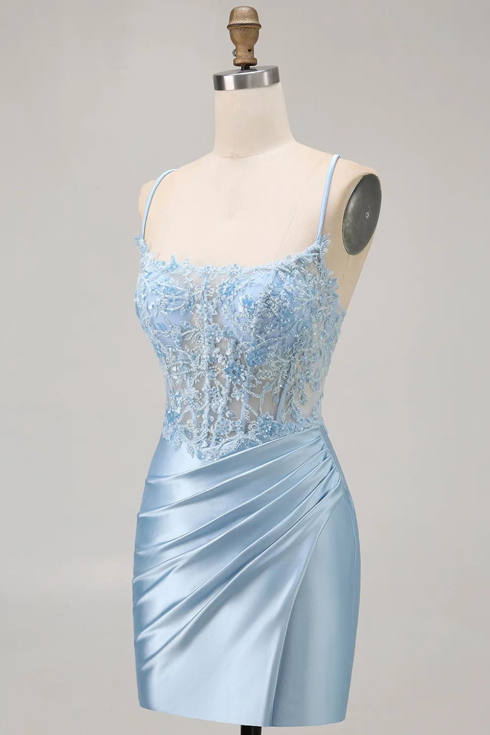 Blue Bodycon Sequins Corset frisado Homecoming Dress com apliques