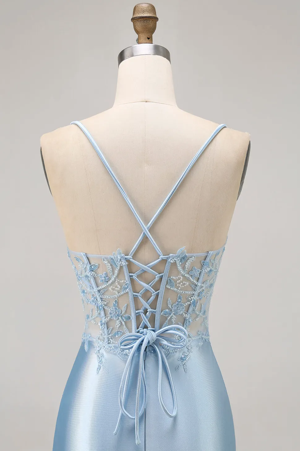 Blue Bodycon Sequins Corset frisado Homecoming Dress com apliques