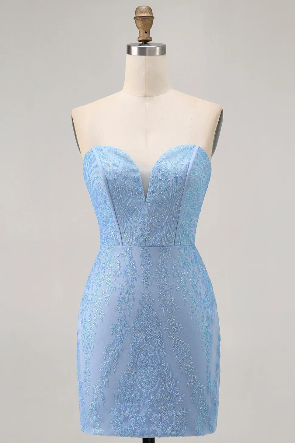 Blue Bodycon Strapless frisado vestido curto Homecoming
