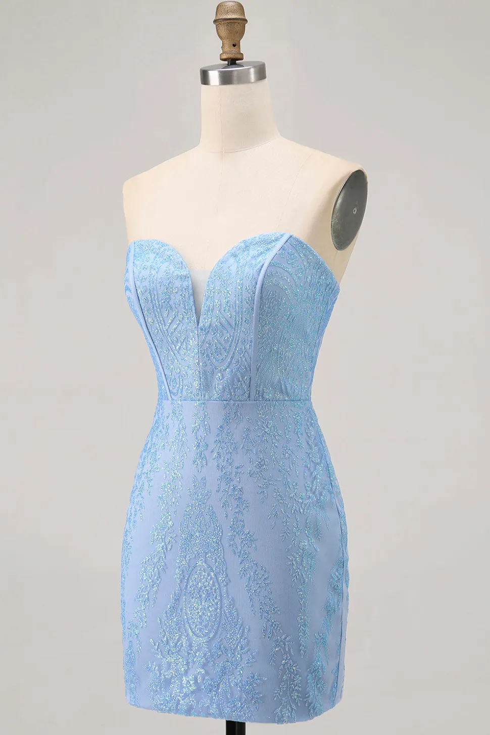 Blue Bodycon Strapless frisado vestido curto Homecoming