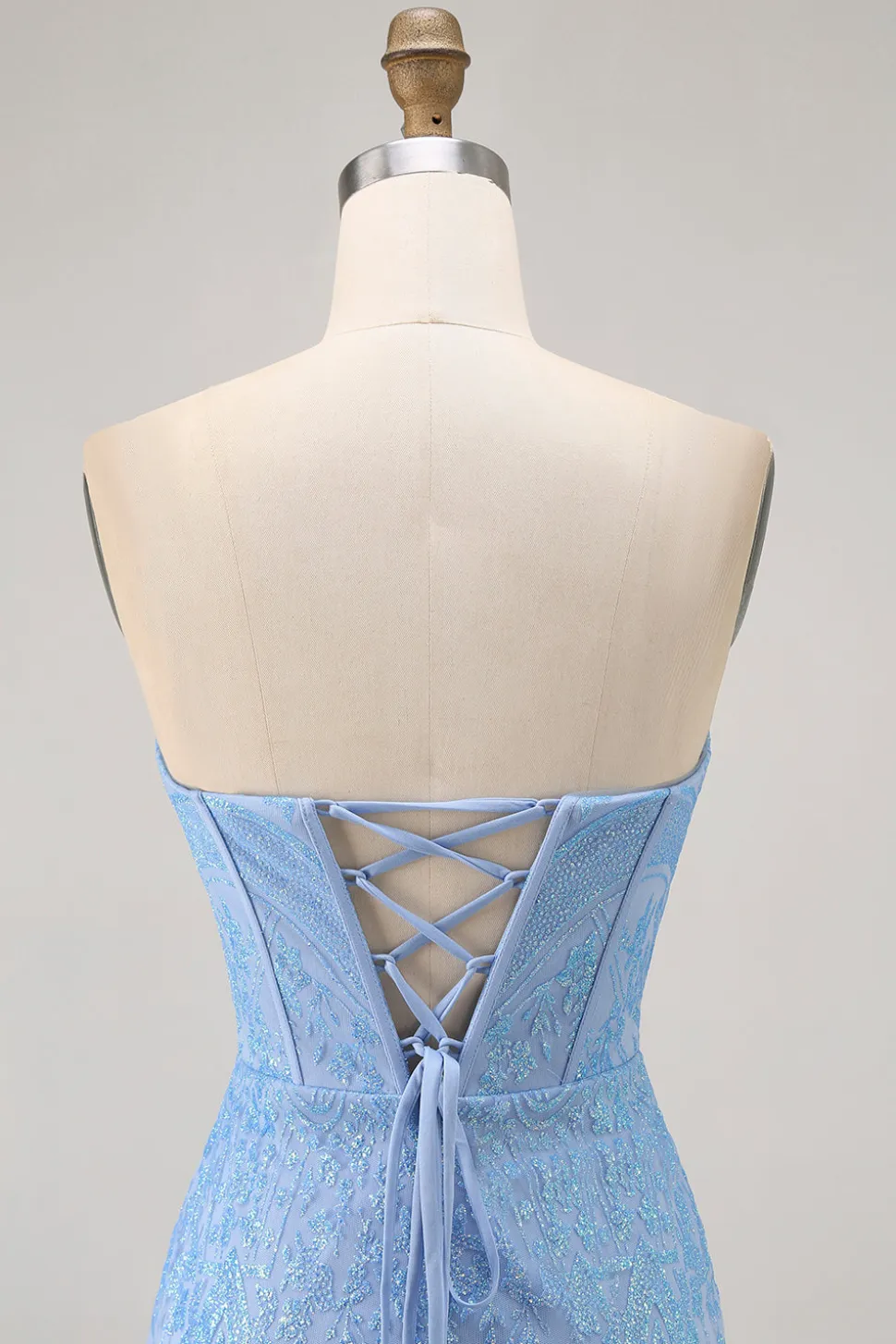 Blue Bodycon Strapless frisado vestido curto Homecoming