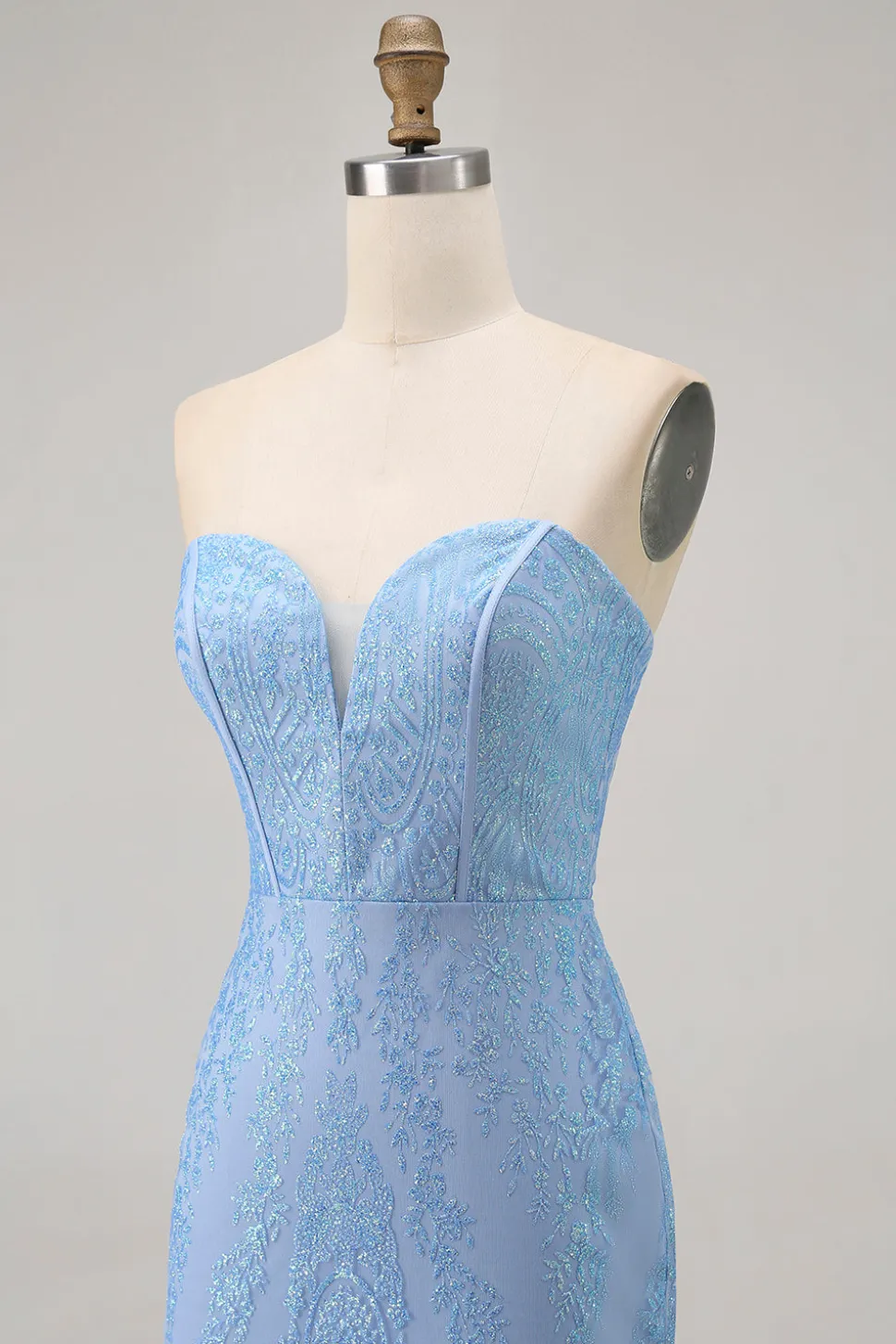 Blue Bodycon Strapless frisado vestido curto Homecoming