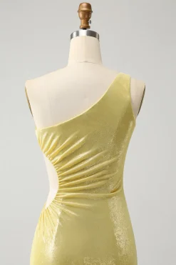Blue Bodycon Um Ombro Cetim Vestido Curto Homecoming com Fenda