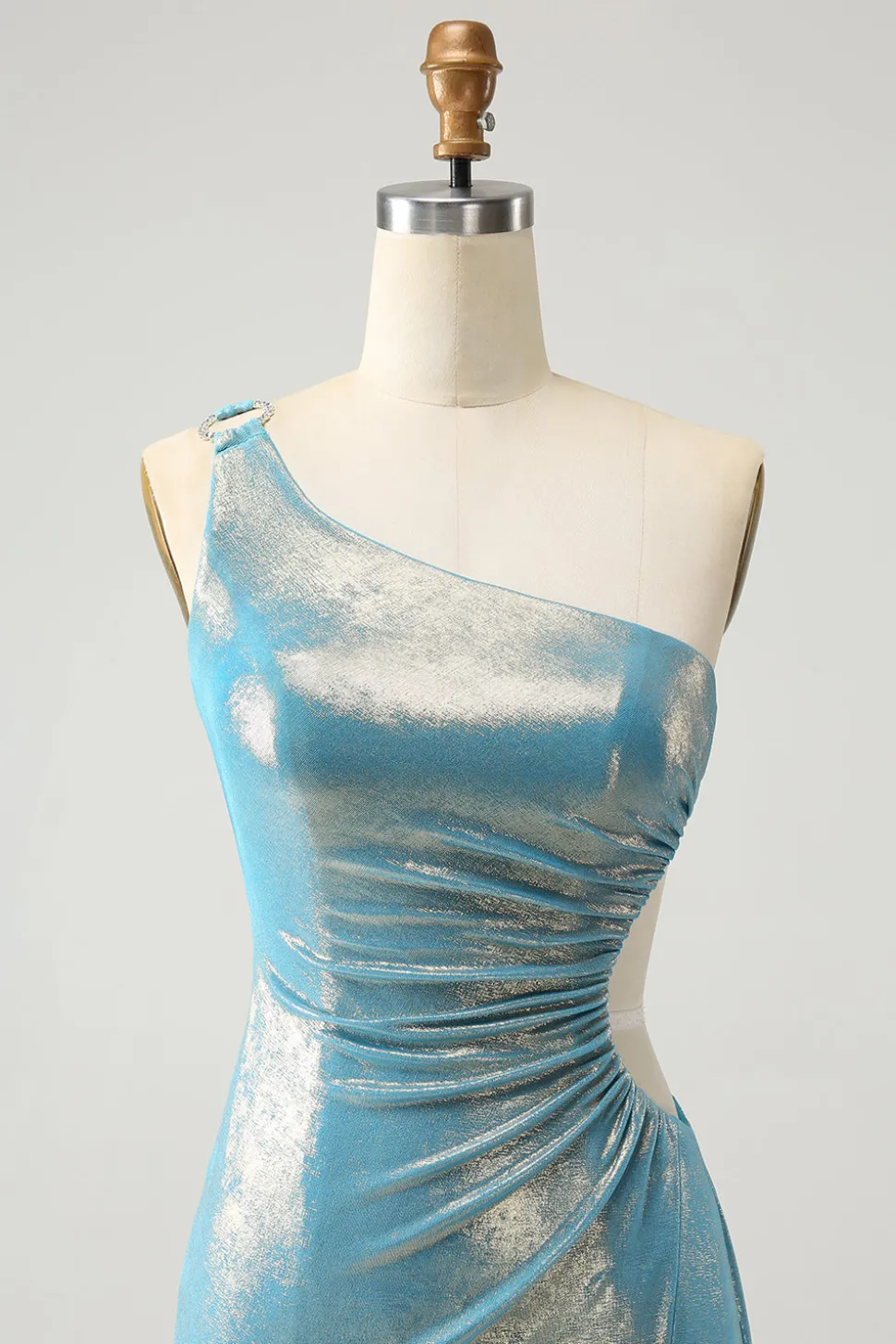 Blue Bodycon Um Ombro Cetim Vestido Curto Homecoming com Fenda