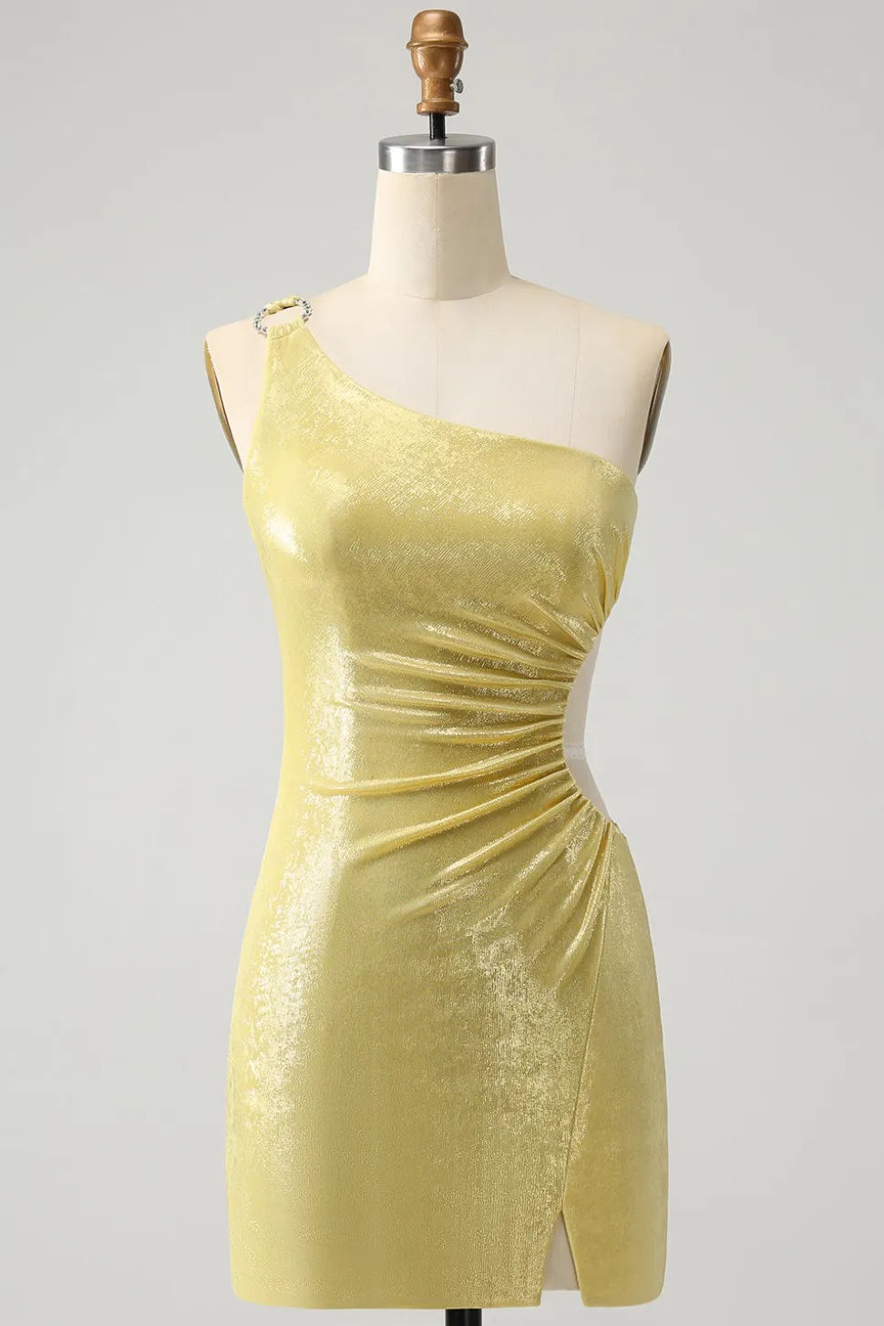 Blue Bodycon Um Ombro Cetim Vestido Curto Homecoming com Fenda